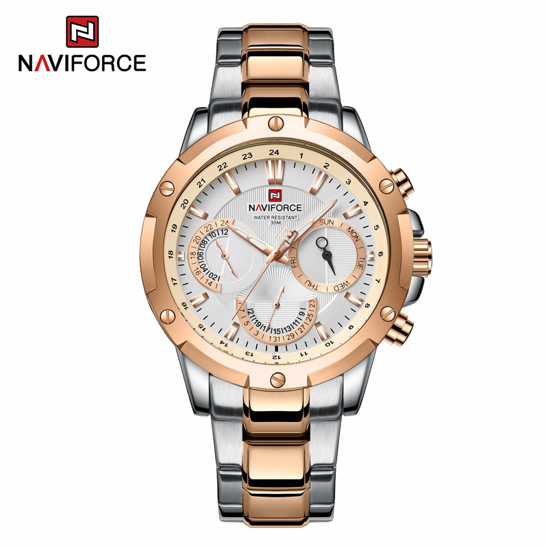 NAVIFORCE NF9196 Stainless Steel Quartz Wristwatch Creative Fashion Watch (Rose & White)
